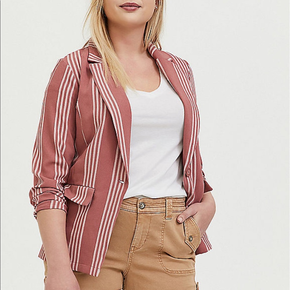 Dusty Rose Stripe Longline Boyfriend Blazer